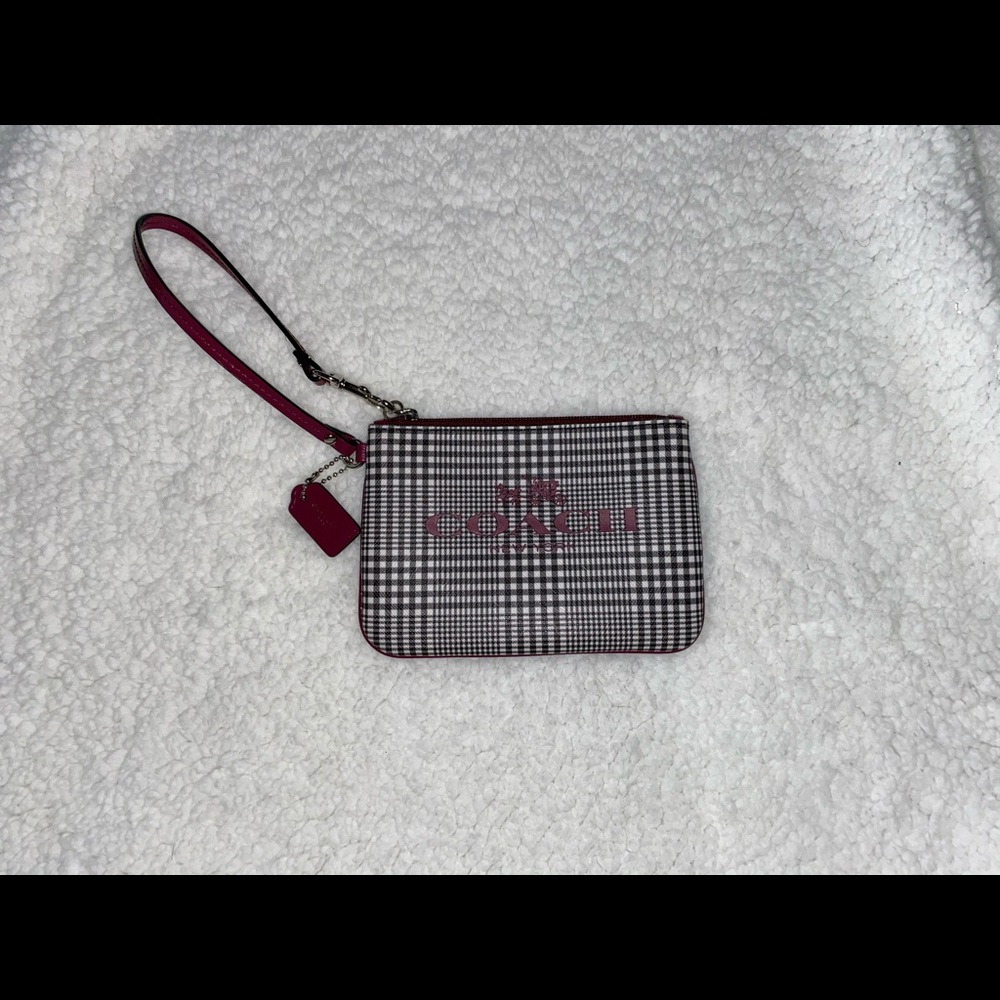 Plaid Coach Wristlet with Maroon Detailing